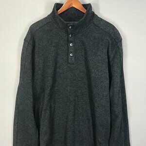 Van Heusen Sweater Men's 2XL Gray Fleece Pullover Buttoned Mock Neck Long Sleeve